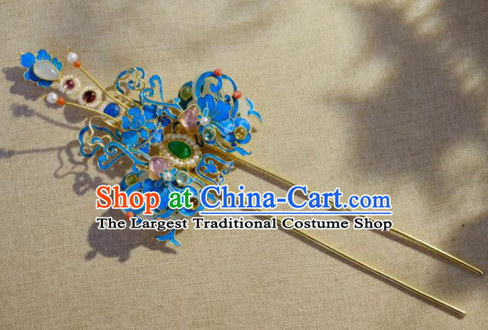 Chinese Ancient Court Queen Gems Hair Jewelry Traditional Qing Dynasty Empress Pearls Hairpin