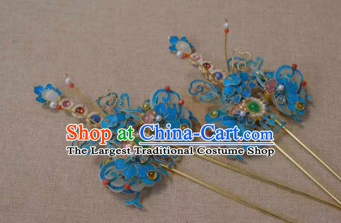 Chinese Ancient Court Queen Gems Hair Jewelry Traditional Qing Dynasty Empress Pearls Hairpin