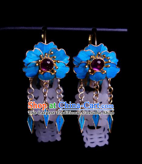 Chinese Traditional Amethyst Jewelry Ancient Queen Jade Ear Accessories Qing Dynasty Empress Earrings
