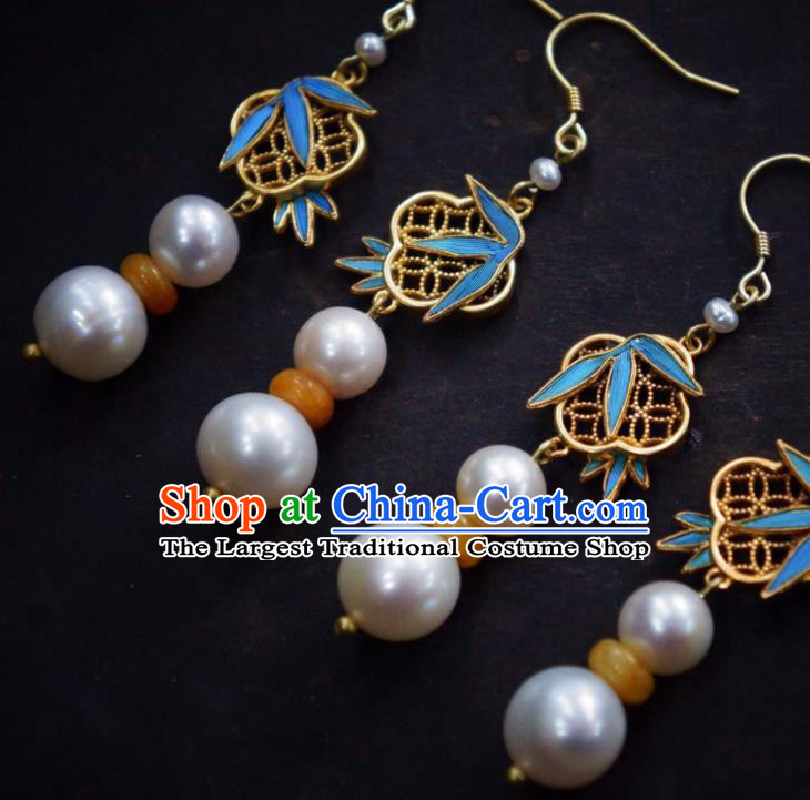 Chinese Ancient Queen Ear Accessories Qing Dynasty Empress Earrings Traditional Pearls Jewelry