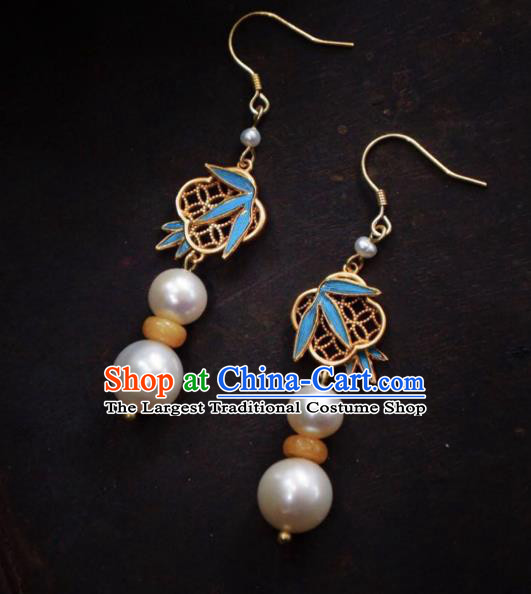Chinese Ancient Queen Ear Accessories Qing Dynasty Empress Earrings Traditional Pearls Jewelry