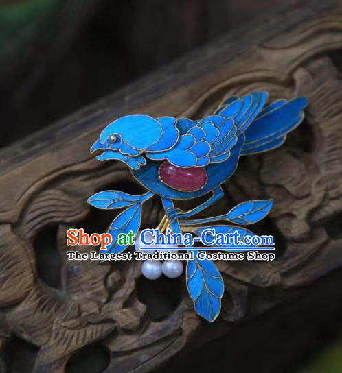 China Traditional Ancient Qing Dynasty Cloisonne Bird Jewelry Handmade Tourmaline Brooch Accessories