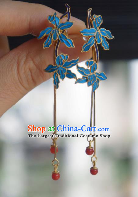 Chinese Ancient Court Lady Ear Accessories Traditional Jewelry Qing Dynasty Empress Agate Tassel Earrings