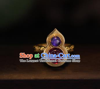 China National Golden Gourd Ring Jewelry Traditional Accessories Handmade Qing Dynasty Gems Circlet