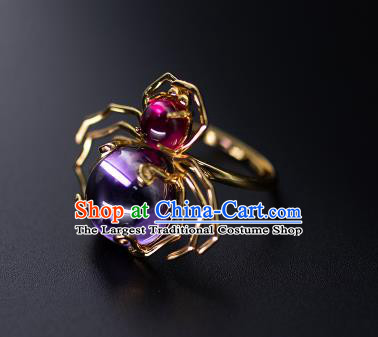 China National Golden Crab Ring Jewelry Traditional Accessories Handmade Ming Dynasty Amethyst Circlet