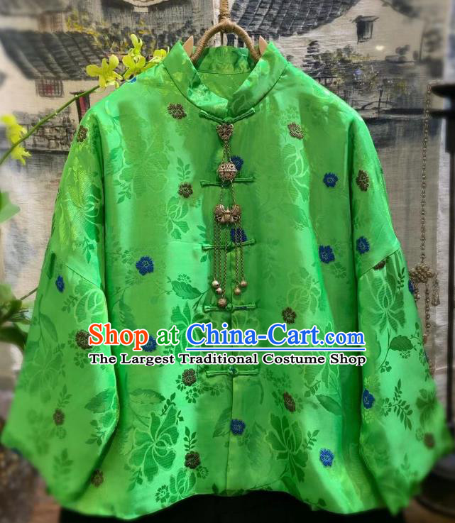 China Tang Suit Outwear Clothing Traditional Green Silk Jacket