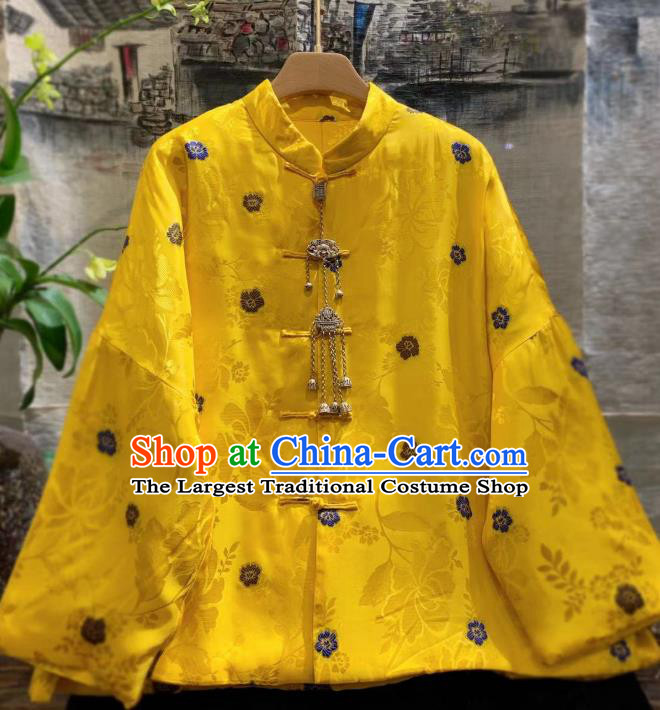China Traditional Yellow Silk Jacket Tang Suit Outwear Coat Clothing