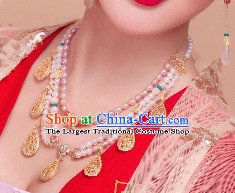China Handmade Ancient Princess Pearls Necklet Accessories Traditional Tang Dynasty Hanfu Necklace