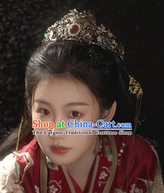 Chinese Handmade Wedding Hairpin Traditional Song Dynasty Princess Golden Hair Crown