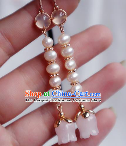 China Traditional Hanfu Convallaria Earrings Ancient Song Dynasty Court Pearls Ear Jewelry