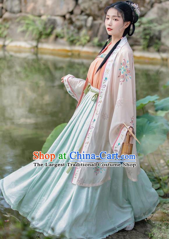 China Traditional Song Dynasty Historical Costumes Ancient Young Beauty Hanfu Dress Garment Complete Set