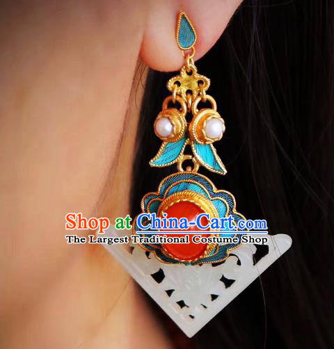 China Classical Agate Ear Jewelry Traditional Cheongsam Pearls Jade Earrings