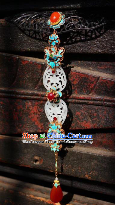 China Handmade Agate Brooch Jewelry Traditional Qing Dynasty Court Jade Pendant Accessories
