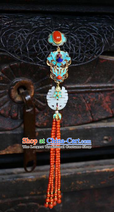 China Handmade Wedding Brooch Jewelry Traditional Qing Dynasty Court Jade Pendant Accessories