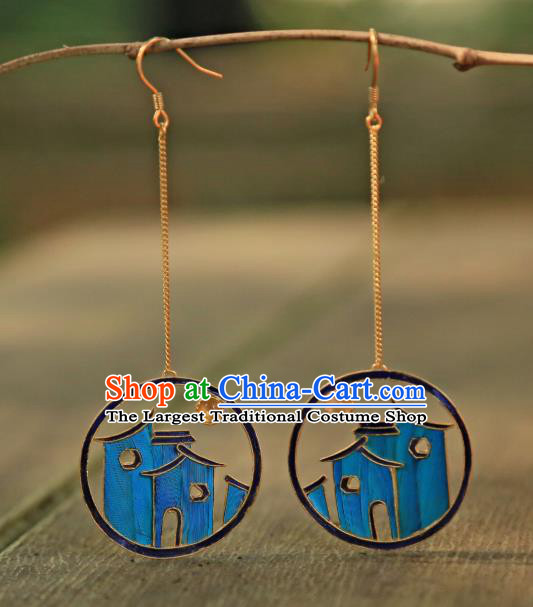 Chinese Ancient Empress Blueing Ear Accessories Traditional Topaz Jewelry Qing Dynasty Earrings