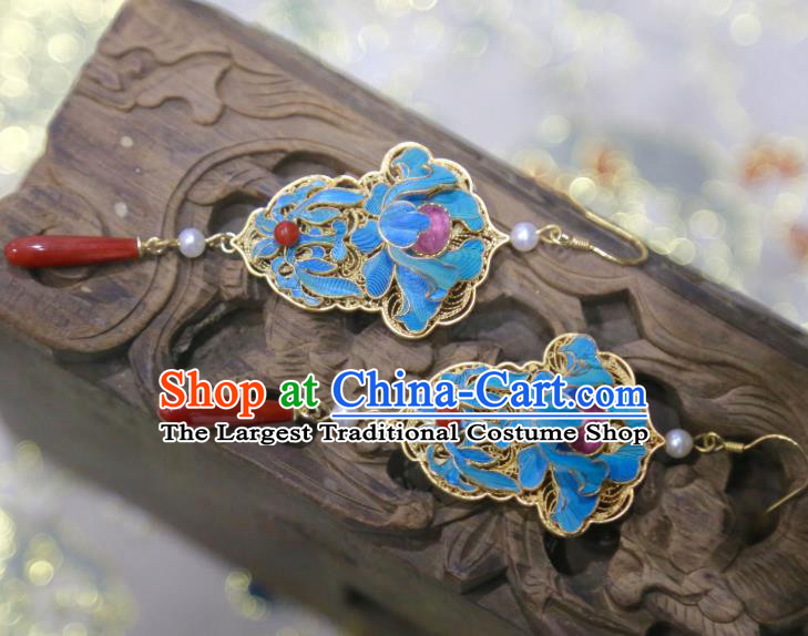 Chinese Qing Dynasty Agate Earrings Ancient Empress Tourmaline Ear Accessories Traditional Filigree Jewelry