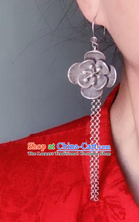 China National Silver Carving Flower Earrings Traditional Cheongsam Long Tassel Ear Accessories