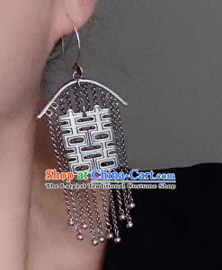 China National Wedding Earrings Traditional Cheongsam Silver Tassel Ear Accessories
