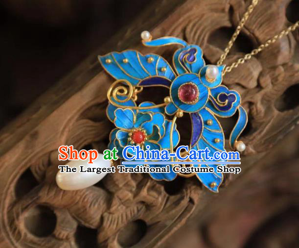 China Traditional Pearls Necklace Jewelry Accessories Qing Dynasty Cloisonne Butterfly Necklet Pendant