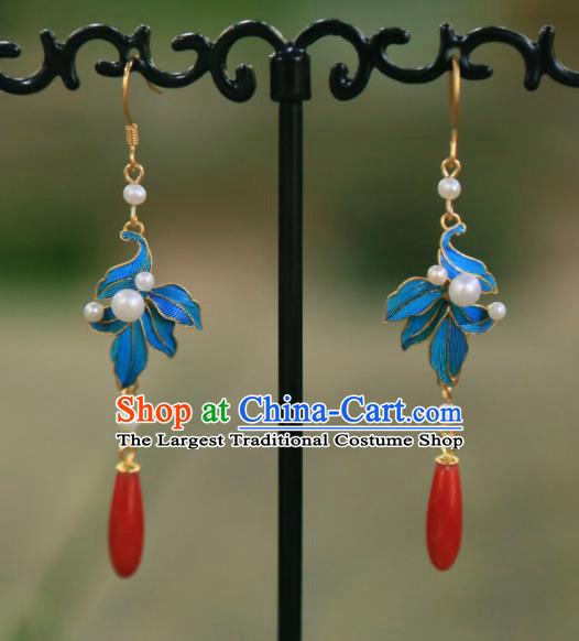 Chinese Traditional Agate Earrings Culture Jewelry Ancient Qing Dynasty Pearls Ear Accessories