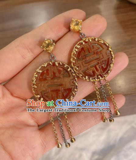 China Classical Wedding Tassel Earrings Traditional Handmade Jade Ear Accessories