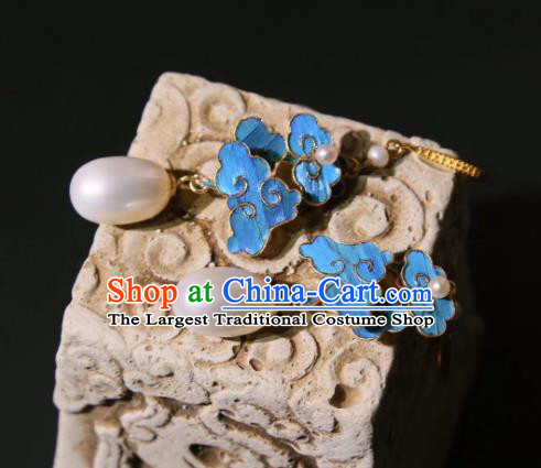 Chinese Cheongsam Blueing Cloud Ear Accessories Traditional Culture Jewelry Pearls Earrings