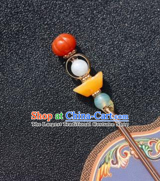 China Classical Ming Dynasty Beeswax Ingot Hairpin Hanfu Agate Hair Stick Traditional Hair Accessories