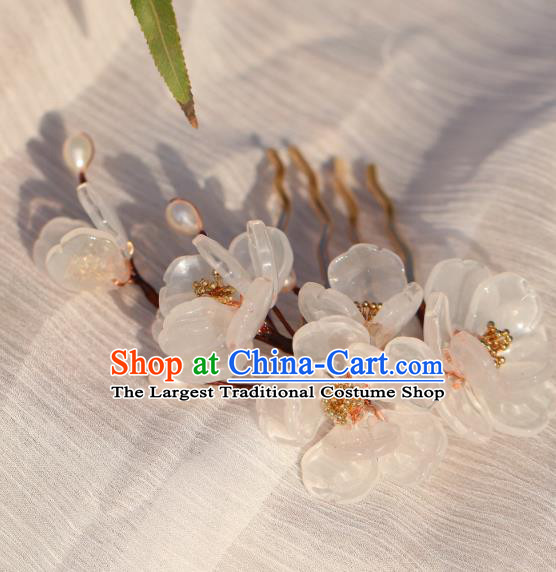 China Hanfu White Flowers Hair Comb Classical Hair Accessories Traditional Ming Dynasty Hairpin