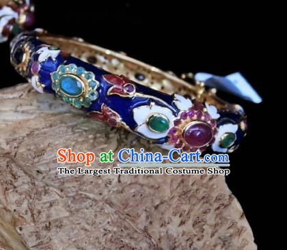 Handmade Chinese Gems Bangle Wristlet Accessories National Enamel Royalblue Bracelet