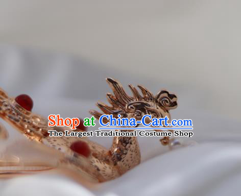 China Ancient Empress Pearls Tassel Hairpin Traditional Ming Dynasty Golden Phoenix Hair Crown