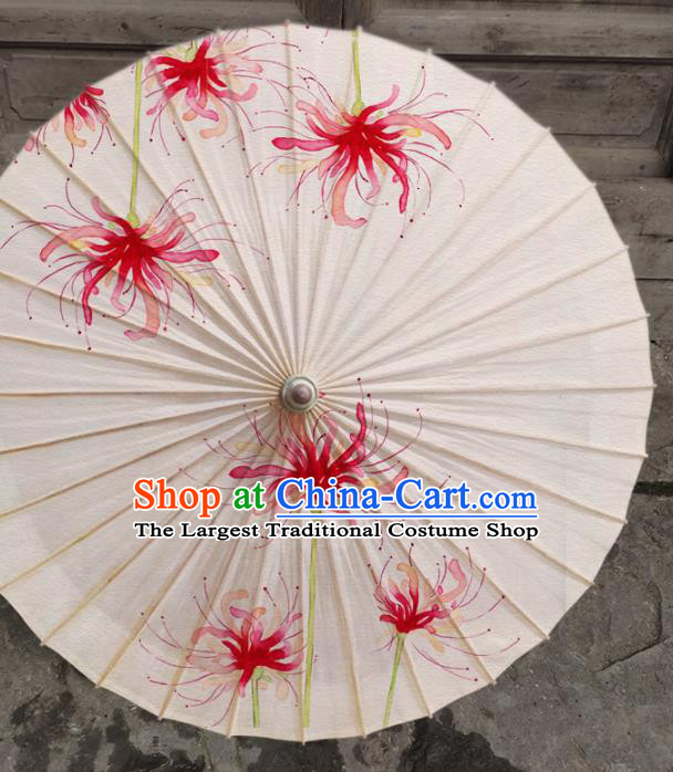 China Traditional White Oil Paper Umbrella Craft Classical Dance Umbrellas Painting Manjusaka Umbrella
