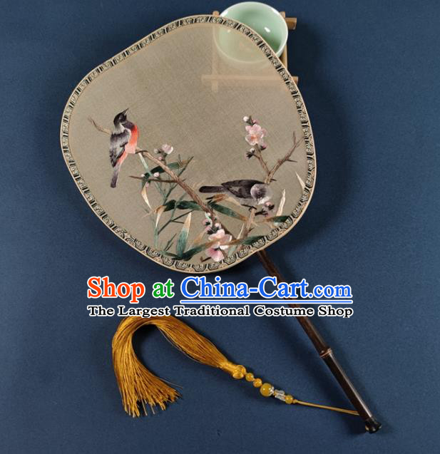 Chinese Ancient Song Dynasty Princess Fan Traditional Hanfu Silk Fan Handmade Embroidered Plum Bird Palace Fan