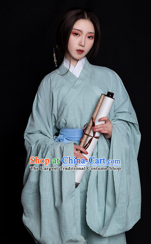 China Ancient Young Beauty Hanfu Dress Clothing Traditional Jin Dynasty Noble Lady Historical Costume