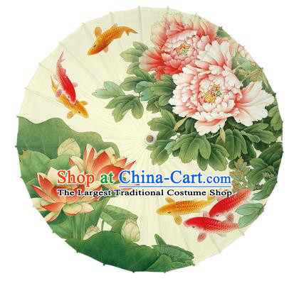 China Traditional Umbrella Classical Dance Umbrella Handmade Printing Lotus Peony Oil Paper Umbrella