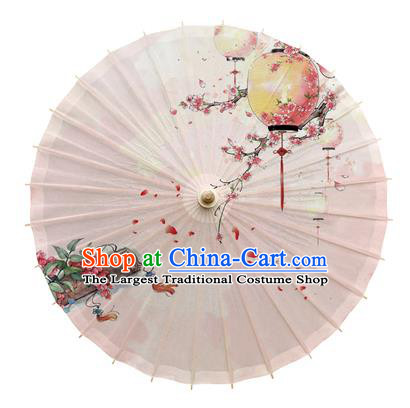 China Handmade Light Pink Umbrella Traditional Printing Plum Lantern Oil Paper Umbrella