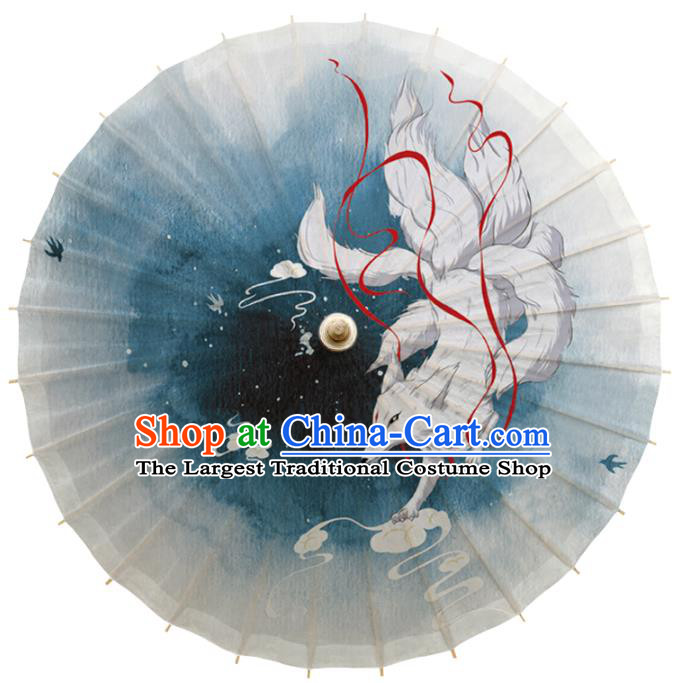 China Traditional Printing Nine Tail Fox Oil Paper Umbrella Handmade Classical Dance Umbrella