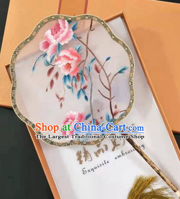 Chinese Traditional Cheongsam Dance Fan Handmade Embroidered Peony Palace Fan Classical Silk Fan