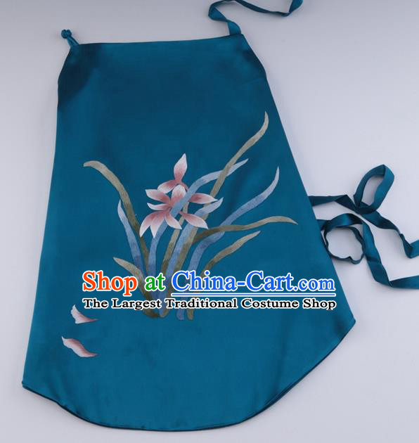 China Traditional Undergarment Stomachers Women Sexy Corset Handmade Embroidered Orchids Blue Silk Bellyband