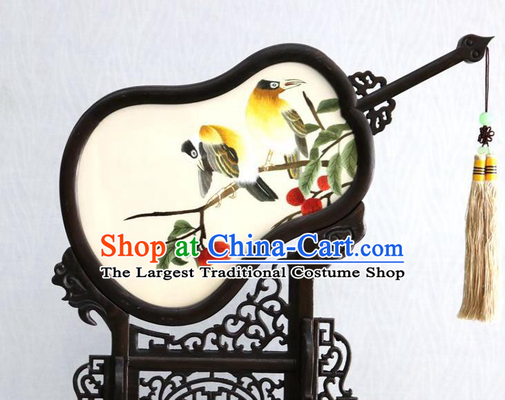 Chinese Traditional Suzhou Embroidered Table Ornament Handmade Embroidery Birds Desk Screen