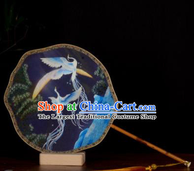 Chinese Traditional Palace Fan Embroidered Peacock Fan Handmade Blue Silk Fan