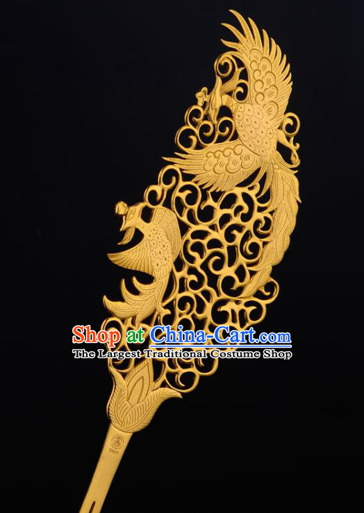 China Ancient Palace Lady Hairpin Handmade Traditional Tang Dynasty Empress Golden Phoenix Hair Stick