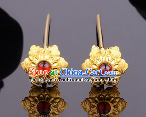China Ancient Princess Hairpin Handmade Traditional Ming Dynasty Palace Golden Peony Hair Clip