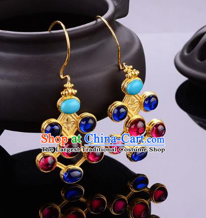 Chinese Traditional Ming Dynasty Palace Lady Earrings Ancient Empress Gems Ear Accessories