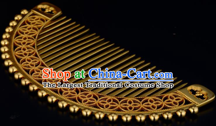 China Ancient Queen Hairpin Handmade Traditional Song Dynasty Empress Golden Hair Comb