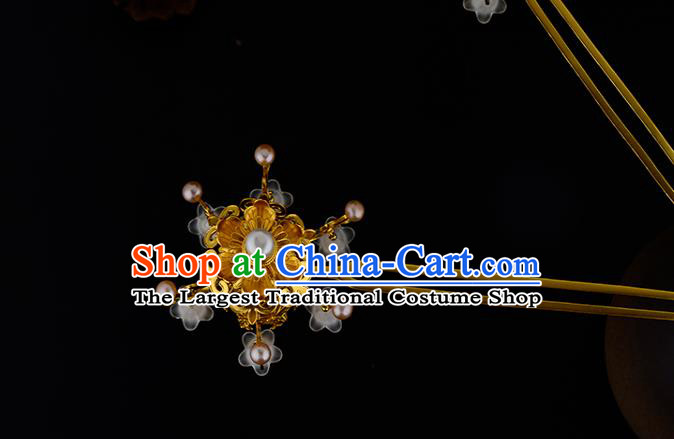China Ancient Empress Pearls Tassel Hairpin Handmade Traditional Ming Dynasty Palace Lantern Hair Stick