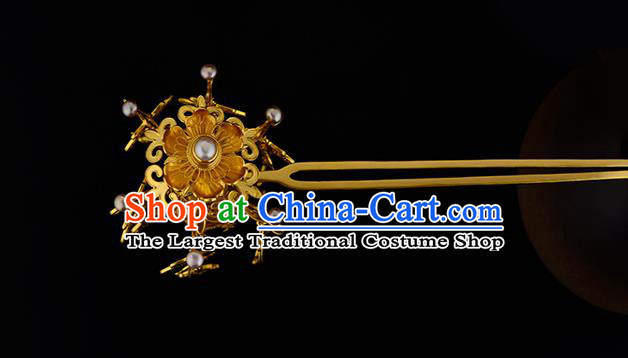 China Ancient Queen Golden Tassel Hairpin Handmade Traditional Ming Dynasty Empress Hair Stick