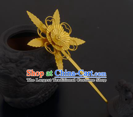 China Ancient Palace Lady Golden Hairpin Handmade Traditional Ming Dynasty Plum Blossom Hair Stick