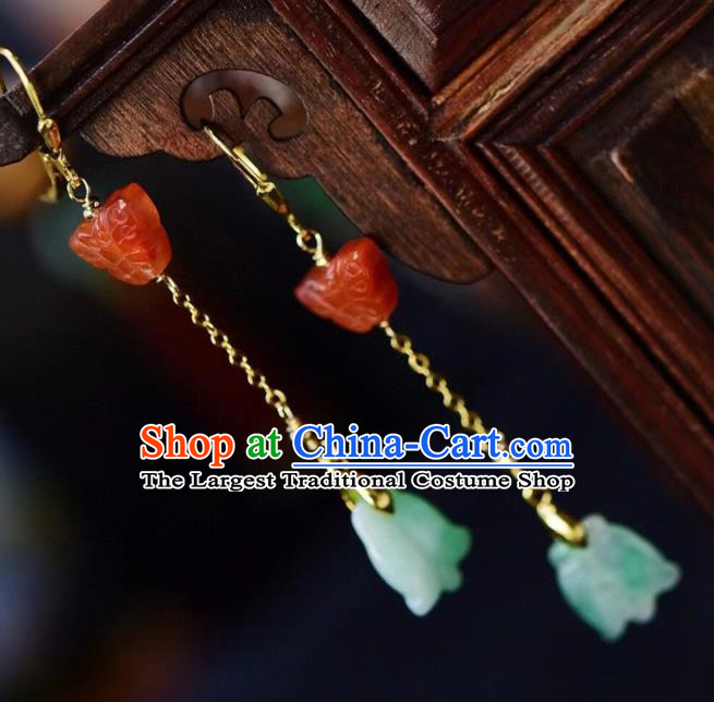 Chinese Handmade Jade Ear Accessories Traditional Cheongsam Agate Butterfly Earrings