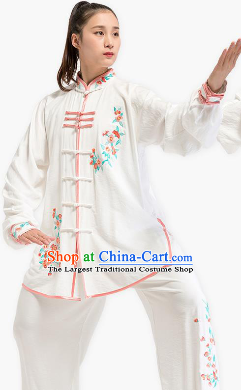 China Kung Fu Costume Tai Chi Clothing Printing White Flax Uniforms