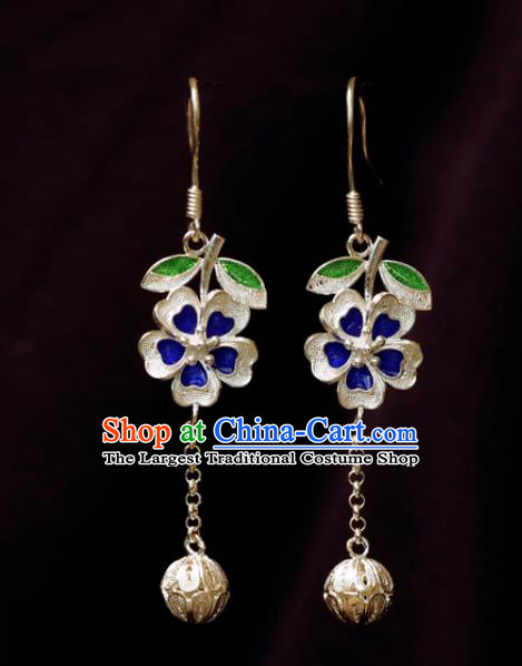 Chinese Traditional Handmade Hanfu Earrings Accessories National Blueing Silver Ear Jewelry